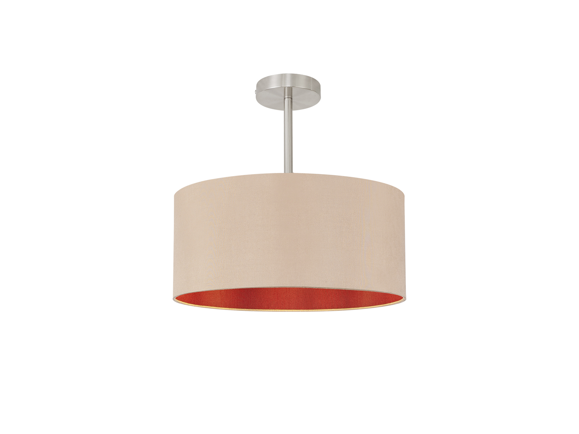 DK0252  Baymont 40cm Semi Flush 1 Light Satin Nickel, Antique Gold/Ruby